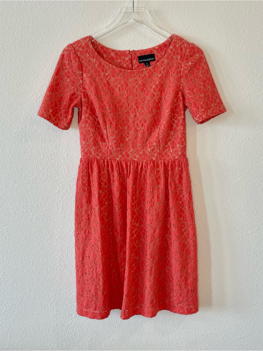 Cynthia Rowley Coral Lace Short-Sleeve Dress